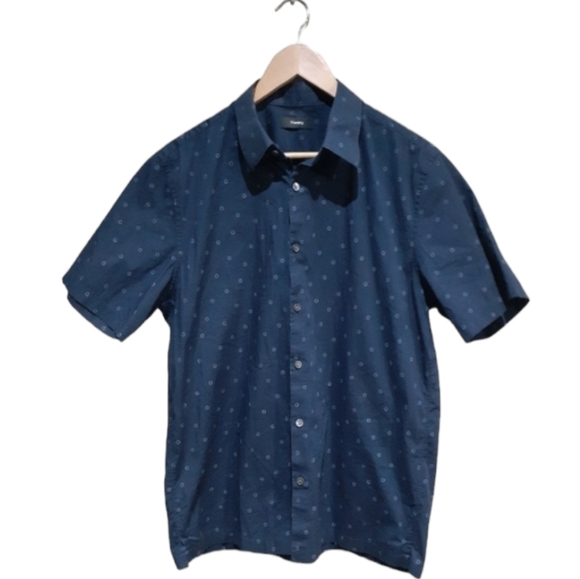 Theory Men's Large Irving Short Sleeve Circuit Print Button-down Shirt in Blue - Picture 2 of 6